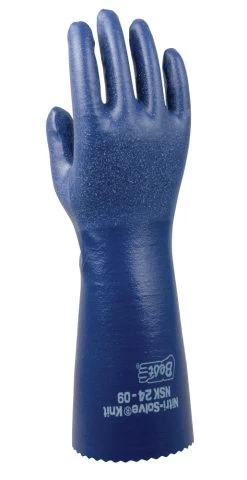 SHOWA NSK 24 Chemikalienresistente Sicherheitshandschuhe Mit Beschichtung Aus Nitril (12 Paare In Paket), Blau