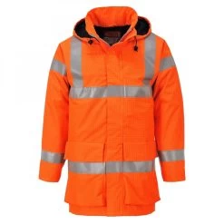 Portwest S774 Warnschutz-Parka Jacke Aus BIZFLAME-Gewebe, Gefüttert, Wasserdicht, Atmungsaktiv, Flammhemmend, Antistatisch, Orange