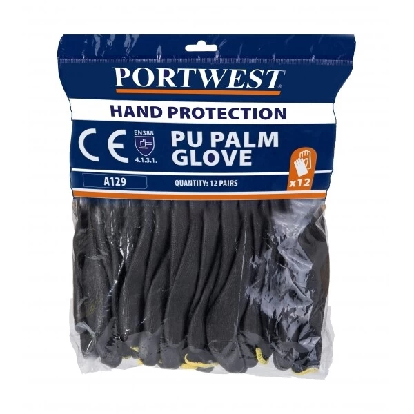 Portwest A129 - Arbeitshandschuhe Mit Beschichtung Aus Polyurethan, 13G (480 Paare In Karton), Schwarz 6 Portwest A129 - Arbeitshandschuhe Mit Beschichtung Aus Polyurethan, 13G (480 Paare In Karton), Schwarz – Bild 4