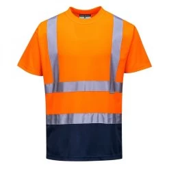 Portwest S378 - Zweifarbiges Warnschutz T-Shirt, Reflexstreifen, Atmungsaktiv, Orange-Marine