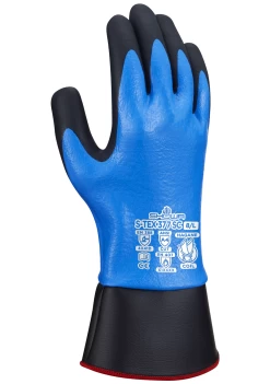 Showa S-TEX 377 SC Schnittschutzhandschuhe Mit Beschichtung Aus Nitrilschaum, Schnittschutz Klasse D, 13G, Hitzebeständig (5 Paare In Paket), Grau-blau