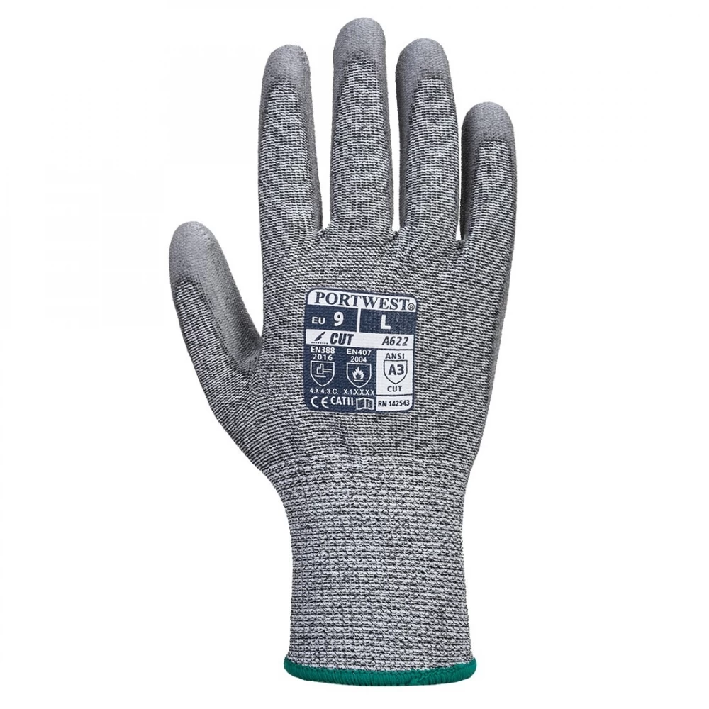 Portwest A622 - MR Cut PU Palm Schnittschutzhandschuhe Mit Beschichtung Aus Polyurethan, Atmungsaktiv (12 Paare In Paket), Grau 4 Portwest A622 - MR Cut PU Palm Schnittschutzhandschuhe Mit Beschichtung Aus Polyurethan, Atmungsaktiv (12 Paare In Paket), Grau – Bild 2