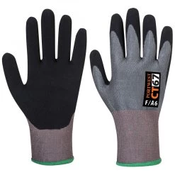 Portwest CT67 - CT AHR Schnittschutzhandschuhe Mit Beschichtung Aus Nitrilschaum, Schnittfestigkeit F, 13G (12 Paare In Paket), Grau-Schwarz
