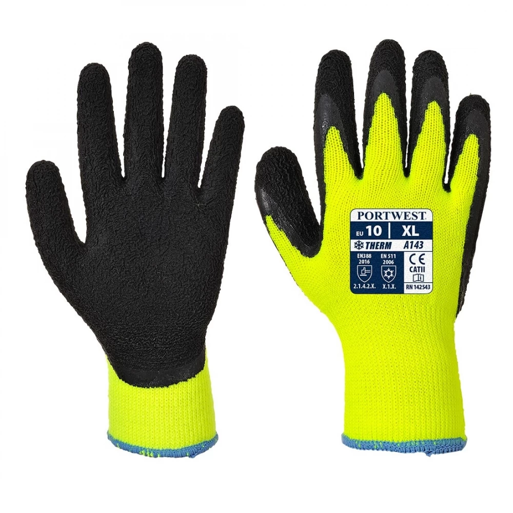 Portwest A143 - Thermal Soft Grip Arbeitshandschuhe Mit Beschichtung Aus Latex, Kältebeständig, Atmungsaktiv, Reißfestig (12 Paare In Paket), Gelb-Schwarz 3 Portwest A143 - Thermal Soft Grip Arbeitshandschuhe Mit Beschichtung Aus Latex, Kältebeständig, Atmungsaktiv, Reißfestig (12 Paare In Paket), Gelb-Schwarz