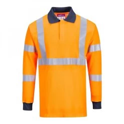 Portwest FR76 - Flammhemmendes Warnschutz Polo -Shirt Langarm Mit Schutz Gegen Lichtbogen, RIS, Hitzebeständig, Orange