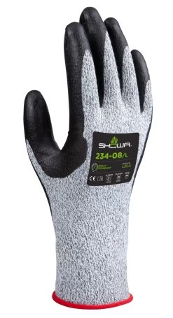 Showa 234 Schnittschutzhandschuhe Mit Beschichtung Aus Nitrilschaum, Schnittschutz Klasse D (12 Paare In Paket), Grau