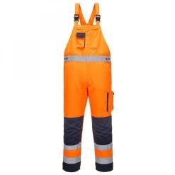 Portwest TX52 - Dijon Warnschutz-Latzhose Mit Knieschutz, Reflektierend, Verstellbare Hosenträger, Reguläre Größe, Orange-Marine