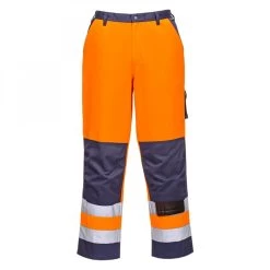 Portwest TX51 - Lyon Warnschutz-Bundhose Aus Polyester/Baumwolle, Reflektierend, Kniepolstertaschen, Schlanke Größe, Orange-Marine