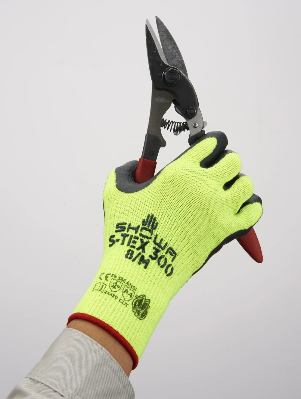 Showa S-TEX 300 Schnittschutzhandschuhe Aus Polyester Mit Beschichtung Latex (10 Paare In Paket), Fluoreszierendes Gelb-Schwarz 9 Showa S-TEX 300 Schnittschutzhandschuhe Aus Polyester Mit Beschichtung Latex (10 Paare In Paket), Fluoreszierendes Gelb-Schwarz – Bild 7