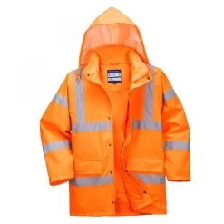 Portwest RT63 - Atmungsaktive Warnschutz-Parka Jacke Mit Reflexstreifen, Wetterschutzpatte, Wasserdicht, Orange
