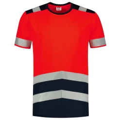 Tricorp 103006 Arbeits Warnschutz T-Shirt Bicolor Atmungsaktiv, Rot-Ink