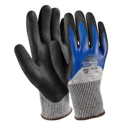 Active Gear Schnittschutzhandschuhe Active CUT C3180 Mit Beschichtung Aus Nitril Und Sandnitril, Schnittschutz Klasse D (120 Paare In Karton), Grau-Blau