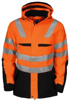 ProJob 6418 Arbeits Warnschutz GEFÜTTERTE JACKE EN ISO 20471 KLASSE 3 Wasserdicht, Winddicht, Orange/schwarz