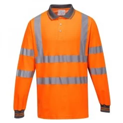 Portwest S271 - Warnschutz Polo-Shirt Langarm Aus Baumwolle Mit Reflexstreifen, Atmungsaktiv, Orange