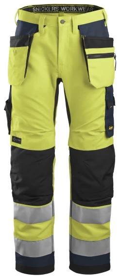 Snickers 6230 High-Vis-Arbeitshose+ Mit Holstertaschen, Warnschutzklasse 2, Reguläre Größe, Gelb-Blau
