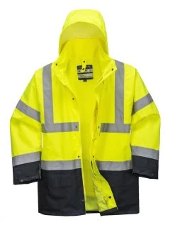 Portwest S766 - Winter Warnschutz 5-in-1 Parka Jacke Aus Polyester Mit Reflexstreifen, Kältebeständig, Wasserdicht, Gelb-Schwarz