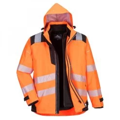 Portwest PW365 - PW3 Wasserdichte Warnschutz 3-in-1 Shell-Jacke, Orange-Schwarz