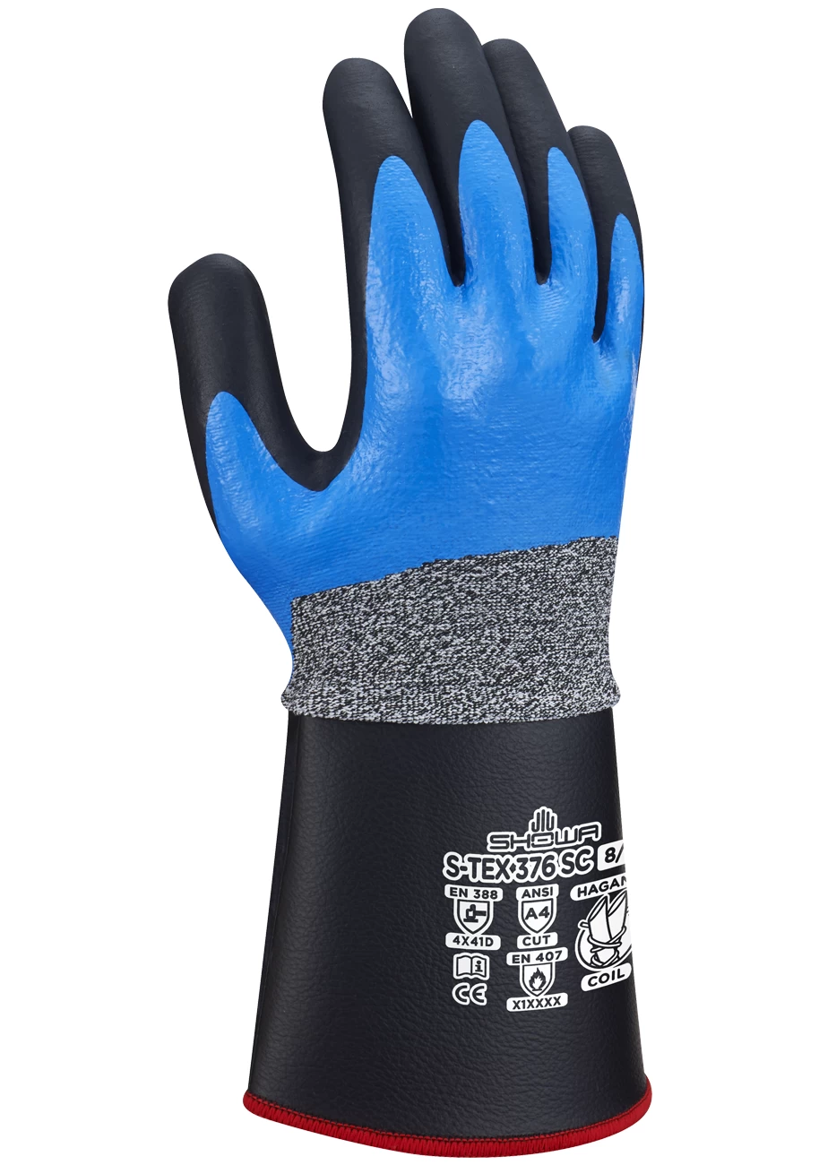 Showa S-TEX 376 SC Schnittschutzhandschuhe Mit Beschichtung Aus Nitril Und Nitrilschaum, 13G, Hitzebeständig (5 Paare In Paket), Grau-blau 3 Showa S-TEX 376 SC Schnittschutzhandschuhe Mit Beschichtung Aus Nitril Und Nitrilschaum, 13G, Hitzebeständig (5 Paare In Paket), Grau-blau