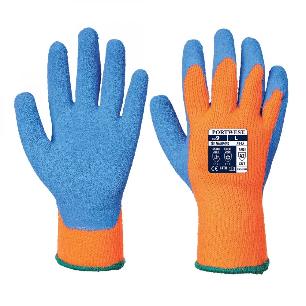 Portwest A145 - Cold Grip Schutzhandschuhe Aus Acryl Boucle Mit Beschichtung Aus Latex, Atmungsaktiv, Kältebeständig (12 Paare In Paket), Orange-Blau 3 Portwest A145 - Cold Grip Schutzhandschuhe Aus Acryl Boucle Mit Beschichtung Aus Latex, Atmungsaktiv, Kältebeständig (12 Paare In Paket), Orange-Blau
