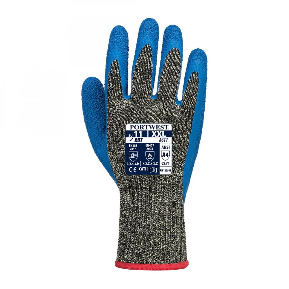 Portwest A611 - Aramid HR Schnittschutzhandschuhe Mit Beschichtung Aus Latex,10G, Wärmebeständig (12 Paare In Paket), Schwarz-Blau 4 Portwest A611 - Aramid HR Schnittschutzhandschuhe Mit Beschichtung Aus Latex,10G, Wärmebeständig (12 Paare In Paket), Schwarz-Blau – Bild 2