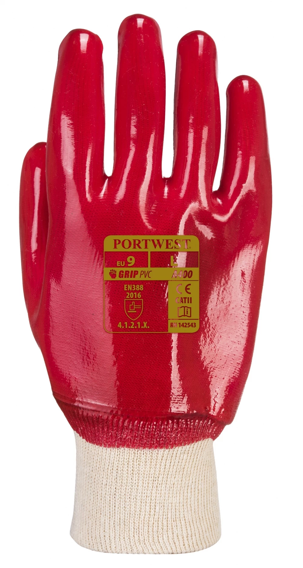 Portwest A400 Arbeitshandschuhe Mit Beschichtung Aus PVC, 12G, Feuchtebeständig (12 Paare In Paket), Rot 4 Portwest A400 Arbeitshandschuhe Mit Beschichtung Aus PVC, 12G, Feuchtebeständig (12 Paare In Paket), Rot – Bild 2