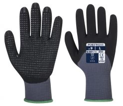 Portwest A353 - Dermiflex Ultra Plus Schutzhandschuhe Mit Beschichtung Aus Nitril, 15G (12 Paare In Paket), Grau-Schwarz