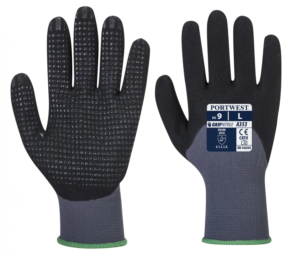 Portwest A353 - Dermiflex Ultra Plus Schutzhandschuhe Mit Beschichtung Aus Nitril, 15G (12 Paare In Paket), Grau-Schwarz 3 Portwest A353 - Dermiflex Ultra Plus Schutzhandschuhe Mit Beschichtung Aus Nitril, 15G (12 Paare In Paket), Grau-Schwarz