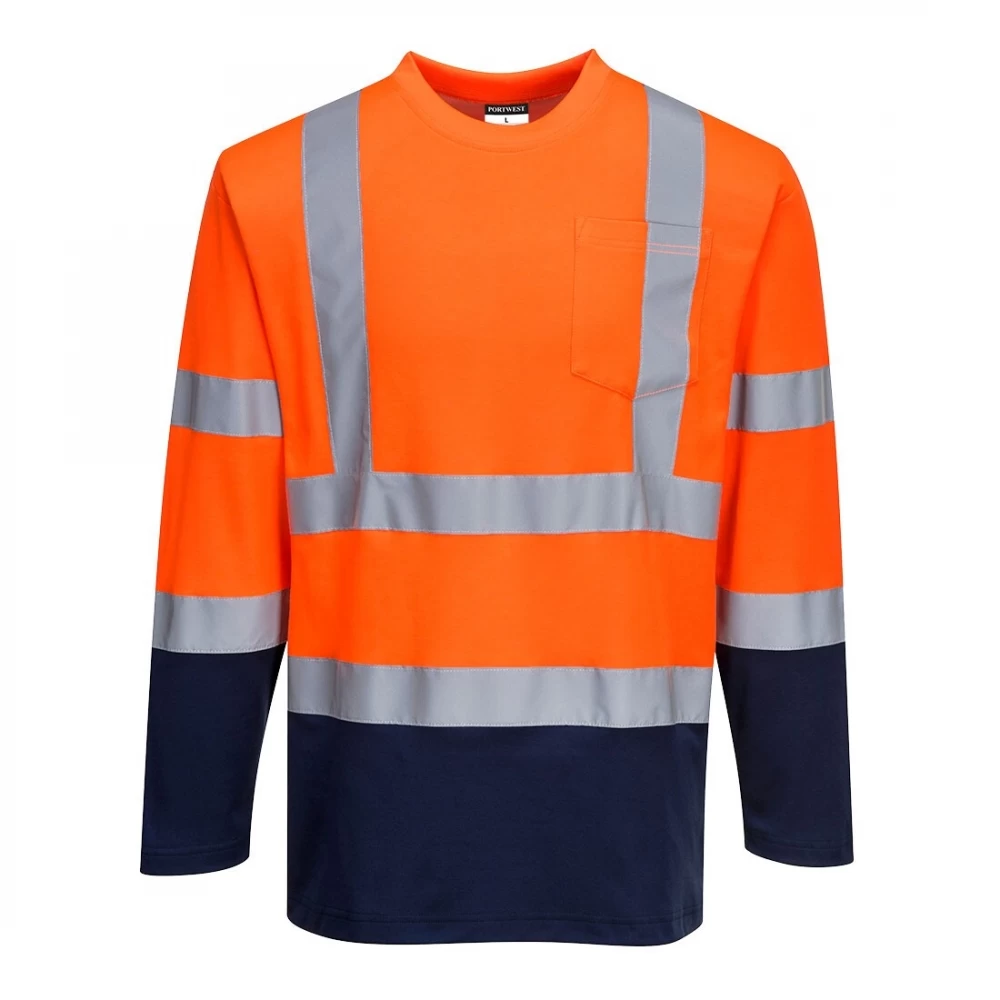 Portwest S280 - Zweifarbiges Warnschutz Langarm T-Shirt Mit Reflexstreifen, Atmungsaktiv, Orange-Marine 3 Portwest S280 - Zweifarbiges Warnschutz Langarm T-Shirt Mit Reflexstreifen, Atmungsaktiv, Orange-Marine