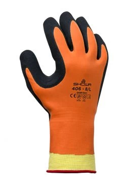 SHOWA 406 Kältebeständige Schutzhandschuhe Mit Latexschaum Beschichtung (10 Paare In Paket), Orange