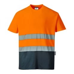 Portwest S173 - Zweifarbiges Baumwoll-Comfort-T-Shirt Mit Hoher Sichtbarkeit, Orange-Marine
