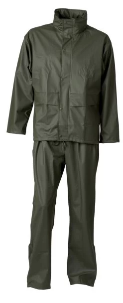 ELKA 0163124 - DRY ZONE WASSERDICHTE ARBEITS JACKE UND BUNDHOSE AUS PU/POLYESTER, Reguläre Größe, Oliv