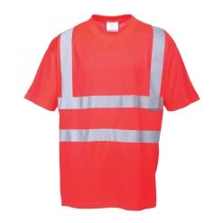 Portwest S478 - Warnschutz T-Shirt Aus Polyester Mit Reflexstreifen, Atmungsaktiv, Rot