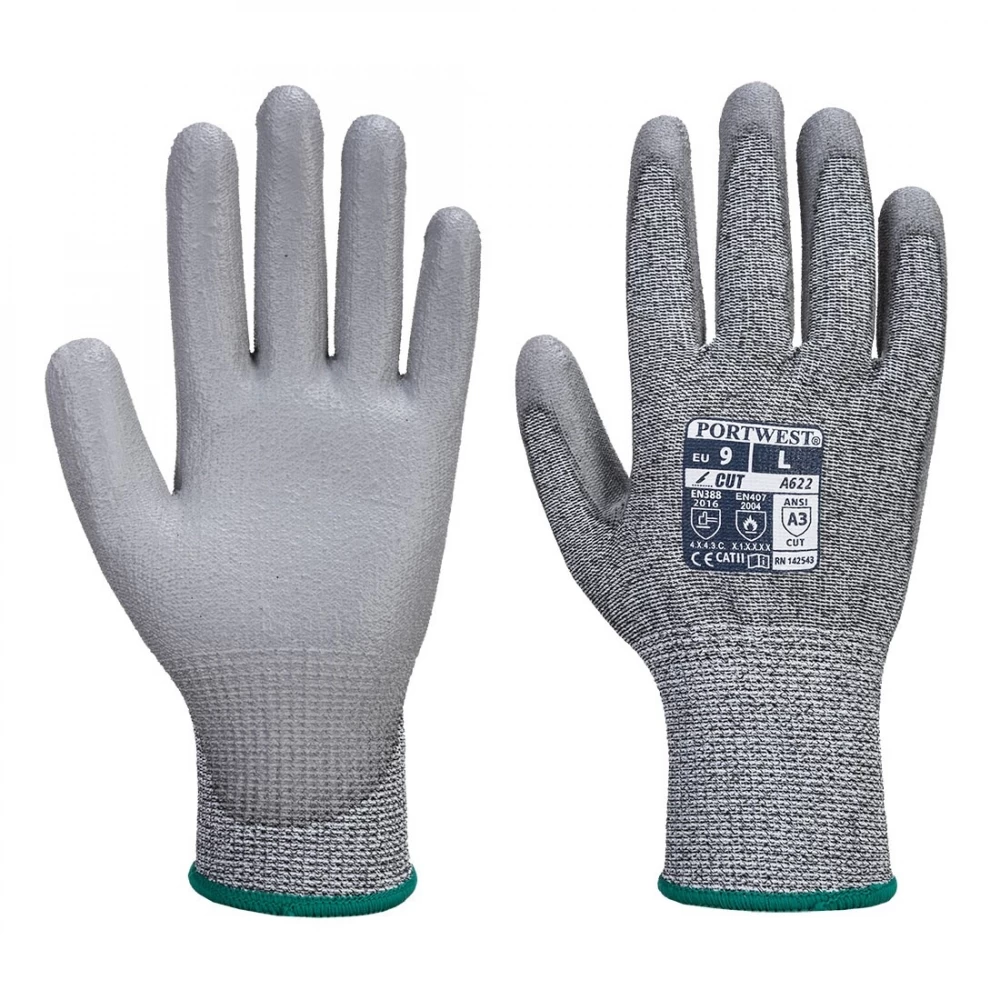 Portwest A622 - MR Cut PU Palm Schnittschutzhandschuhe Mit Beschichtung Aus Polyurethan, Atmungsaktiv (12 Paare In Paket), Grau 3 Portwest A622 - MR Cut PU Palm Schnittschutzhandschuhe Mit Beschichtung Aus Polyurethan, Atmungsaktiv (12 Paare In Paket), Grau