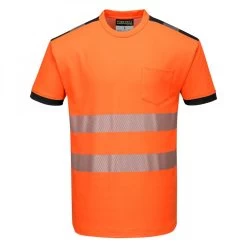 Portwest T181 - PW3 Warnschutz T-Shirt Aus Polyester/Baumwolle, Reflektierend, Atmungsaktiv, Orange-Schwarz