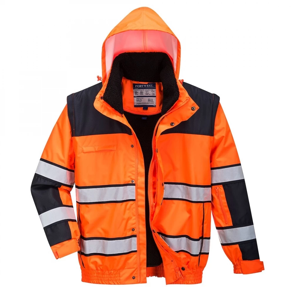 Portwest C466 - Klassische Warnschutz-Pilotenjacke Aus Polyester Mit Reflexstreifen, Wasser- Und Winddicht, Kältebeständig, Orange-Schwarz 3 Portwest C466 - Klassische Warnschutz-Pilotenjacke Aus Polyester Mit Reflexstreifen, Wasser- Und Winddicht, Kältebeständig, Orange-Schwarz