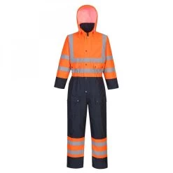 Portwest S485 - Warnschutz-Overall - Gefüttert, Reflektierend, Kältebeständig, Wasserdicht, Reguläre Größe, Orange-Marine