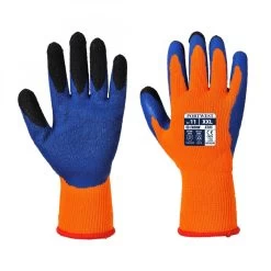 Portwest A185 - Duo-Therm Schutzhandschuhe Mit Beschichtung Aus Latex, Kältebeständig (12 Paare In Paket), Orange-Blau
