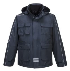 Portwest S563 Arbeits Parka Jacke Aus Polzester Mit Kinnschutz, Wasserdicht, Atmungsaktiv, Marine