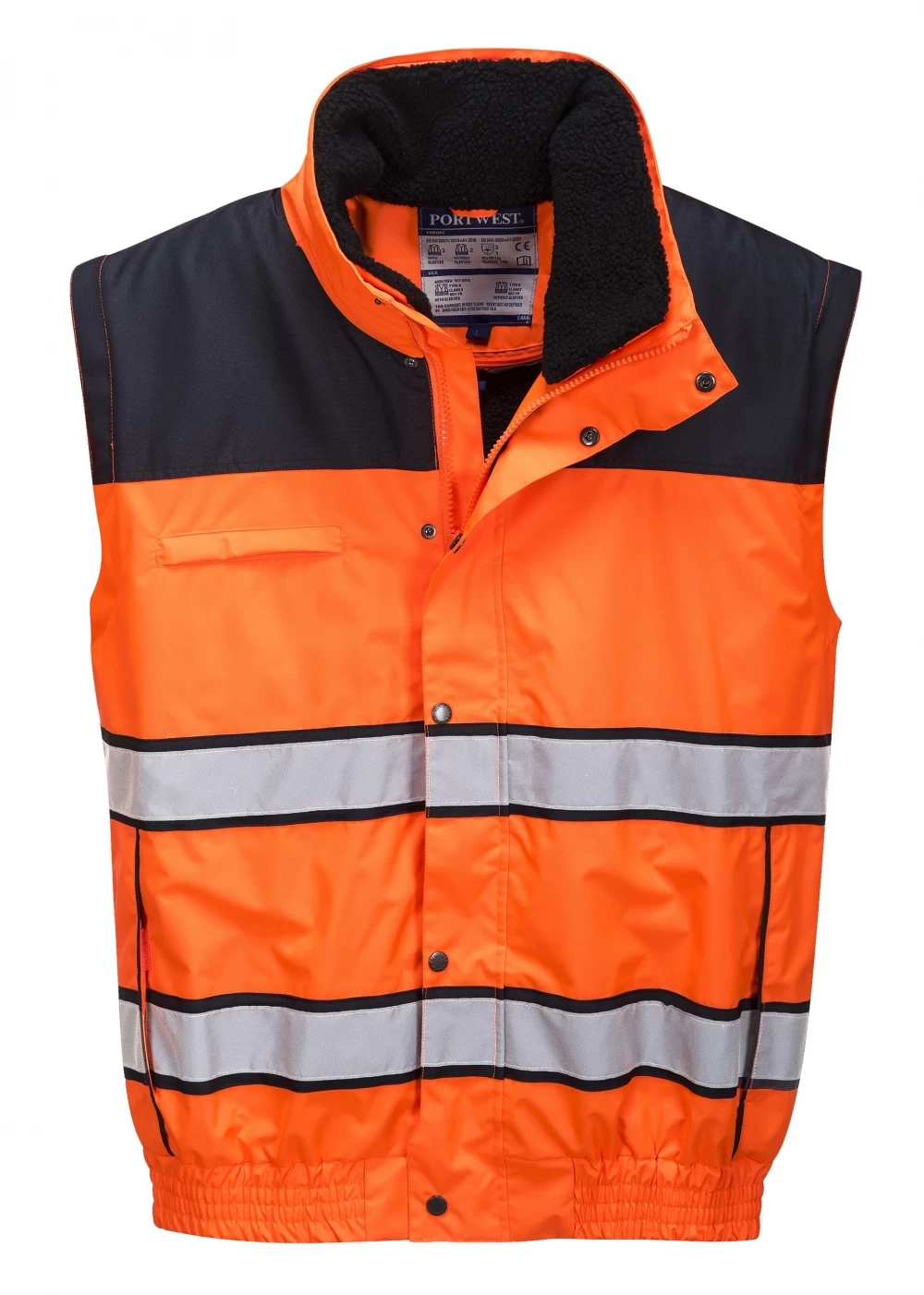 Portwest C466 - Klassische Warnschutz-Pilotenjacke Aus Polyester Mit Reflexstreifen, Wasser- Und Winddicht, Kältebeständig, Orange-Schwarz 5 Portwest C466 - Klassische Warnschutz-Pilotenjacke Aus Polyester Mit Reflexstreifen, Wasser- Und Winddicht, Kältebeständig, Orange-Schwarz – Bild 3