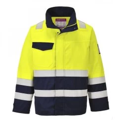 Portwest MV25 - Warnschutz-Parka Jacke Aus MODAFLAME-Gewebe Mit Schutz Gegen Lichtbogen, Wasserdicht, Flammhemmend, Antistatisch, Gelb-Marine