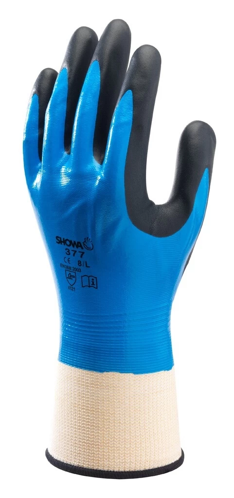 Showa 377 Arbeitshandschuhe Aus Polyester Und Nylon Mit Beschichtung Aus Nitril (10 Paare In Paket), Blau 3 Showa 377 Arbeitshandschuhe Aus Polyester Und Nylon Mit Beschichtung Aus Nitril (10 Paare In Paket), Blau
