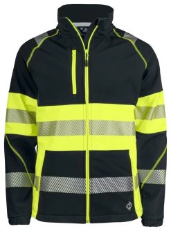 ProJob 6443 ARBEITS WARNSCHUTZ SOFTSHELL JACKE EN ISO 20471 KLASSE 1, WINDDICHT, ATMUNGSAKTIV, Gelb/schwarz