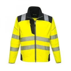Portwest T402 - PW3 Warnschutz-Softshell-Jacke Mit Wasserabweisender Beschichtung, Winddicht, Atmungsaktiv, Reflektierend, Gelb-Schwarz