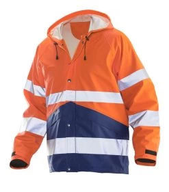 Jobman 1566 Arbeits Warnschutz Regenjacke Wasserdicht, Orange/dunkelblau