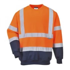 Portwest B306 - Zweifarbiges Warnschutz-Sweatshirt Aus Polyester/Baumwolle, Reflektierend, Orange-Marine