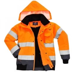 Portwest C465 - Kontrast Warnschutz 3-in-1 Pilotenjacke Aus Polyester, Reflektierend, Wasserdicht, Winddicht, Kältebeständig, Orange-Marine