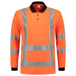 Tricorp 203005 Arbeits Warnschutz Poloshirt EN ISO 20471 Birdseye , Langarm Atmungsaktiv, Orange