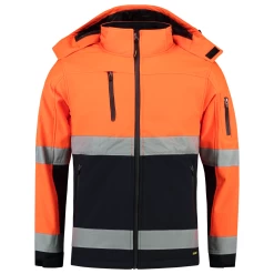 Tricorp 403007 Arbeits Warnschutz Softshelljacke EN ISO 20471 Bicolor, Winddicht, Atmungsactiv, Wasserabweisend, Orange-Marine