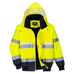 Portwest G465 - Glowtex™ Warnschutz 3-in-1 Pilotenjacke, Reflektierend, Kältebeständig, Wasserdicht, Gelb-Marine