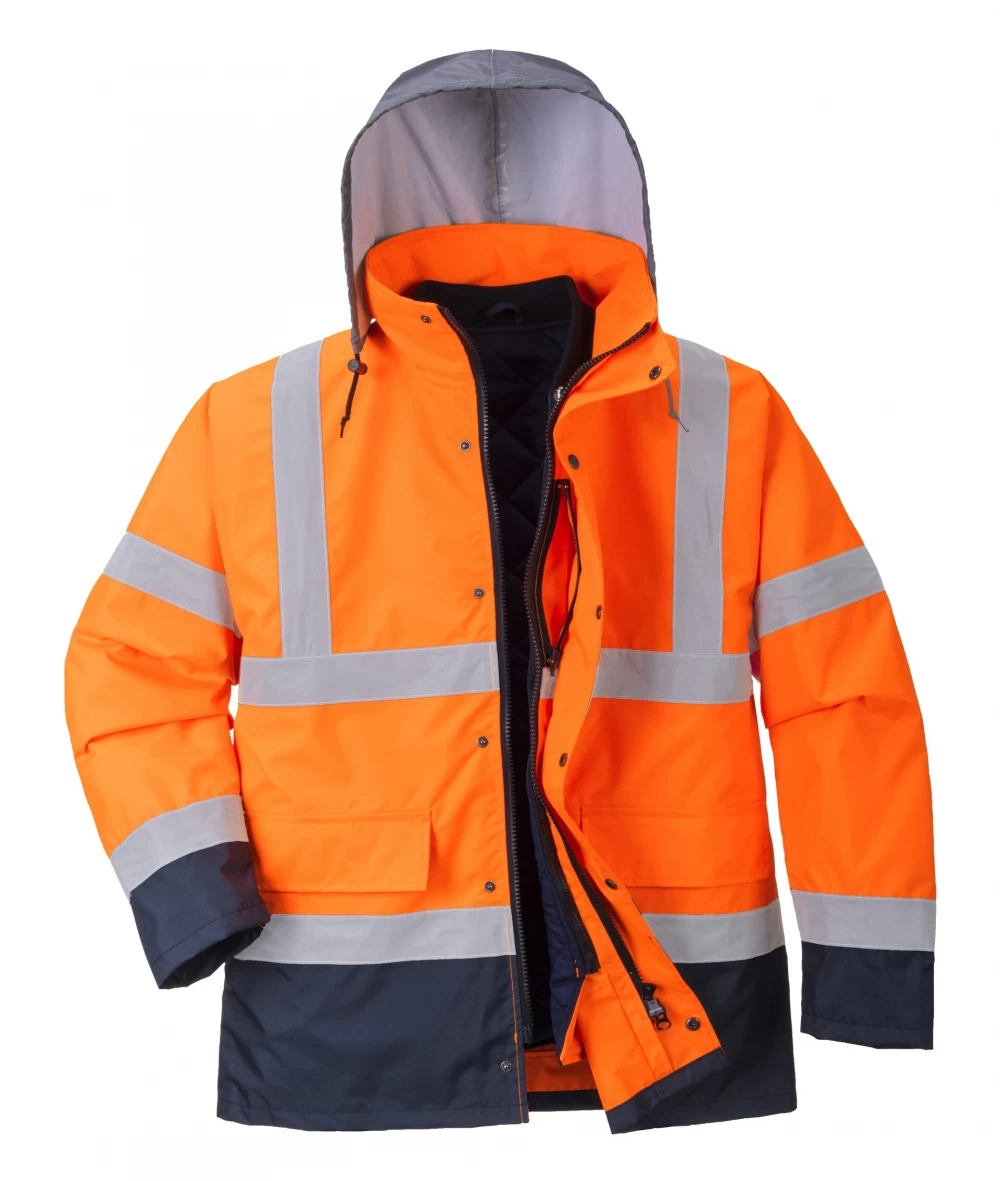 Portwest S471 - Warnschutz 4-in-1 Parka Jacke Aus Polyester Mit Reflexstreifen Und Verstaubarer Kapuze, Wasserdicht, Orange-Marine 3 Portwest S471 - Warnschutz 4-in-1 Parka Jacke Aus Polyester Mit Reflexstreifen Und Verstaubarer Kapuze, Wasserdicht, Orange-Marine